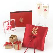 Double Happiness Collection, Guest Book, Toasting Flutes, Ring Pillow, Cake Top, Favour Boxes