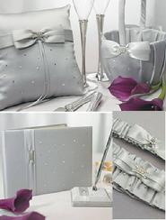 Platinum Bridal Collection, Ring Pillow, Toasting Flutes, Flower Girl Basket, Guest Book, Pen Set, Garter Set