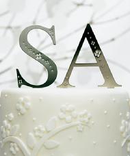 Brushed Silver Monograms with Crystals Cake Top