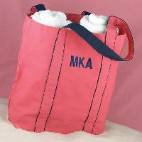 68510 Embroidered Tote Pink with Navy Accents