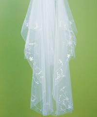 8221 Two Tier White Standard Tulle Veil with Floral Embroidered Border & Cut  Edge