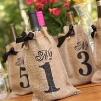 Burlap Table Number Wine Bags