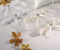 6146/6141 Scattered Pearls and Crystals Garter Set - White or Ivory 