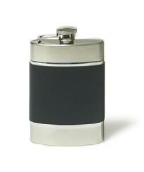 9340 Brushed Stainless Steel & Black Leather Flask