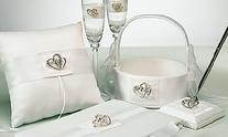 Classic Double Heart Collection, Ring Pillow, Toasting Set, Flower Girl Basket, Guest Book, Pen Set, Garter