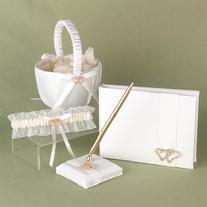 With All My Heart Collection Ivory, Flower Girl Basket, Garter, Guest Book, Pen Set