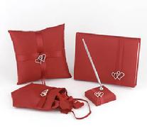 With All My Heart Collection Claret, Ring Pillow, Guest Book, Pen Set, Flower Girl Basket