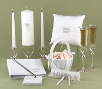 With All My Heart Collection White, Unity Candle, Ring Pillow, Toasting Flutes, Guest Book, Pen Set, Flower Girl Basket, Garter