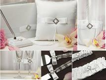 Pure Elegance Collection, Guest Book, Pen Set, Ring Pillow, Toasting Flutes, Cake Server, Garter, Flower Girl Basket