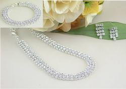 197-17 Three Strand Rhinestone Choker and Earring Set