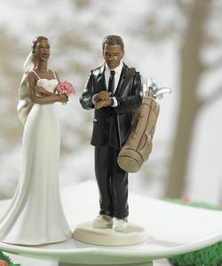 Golf Fanatic Groom Non-Caucasian Cake Topper