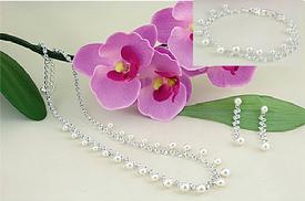 372-15 Rhinestone and Pearl Necklace & Earring Set