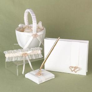 With All My Heart Collection Ivory, Flower Girl Basket, Garter, Guest Book, Signing Pen