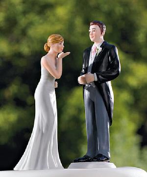 Blowing Kiss Bride and Morning Suit Groom Cake Toppers