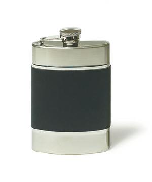 9340 Brushed Stainless Steel and Black Leather Flask