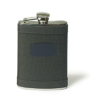 9342 Charcoal Grey Faux Leather Wrapped Flask