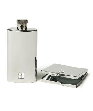 9343 Stainless Steel Flask and Compact Mirror Gift Set