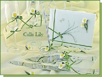 Calla Lily Bridal Collection: Guest Book, Toasting Flutes, Cake Knife, Signing Pen