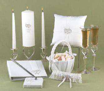 With All My Heart Collection White, Unity Candle, Ring Pillow, Toasting Flutes, Guest Book, Pen Set, Flower Girl Basket, Garter